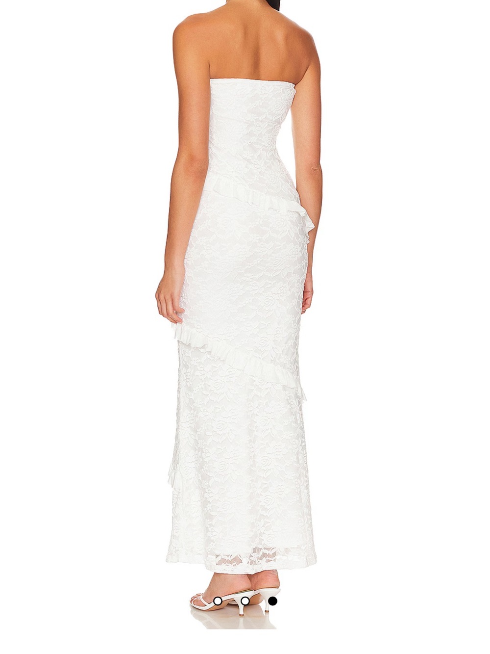 NWT Strapless White Lace Maxi Dress with Ruffle Detail